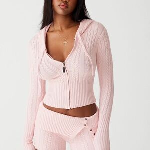 Frankie's Bikinis Light Pink Cable-Knit Zip Hoodie